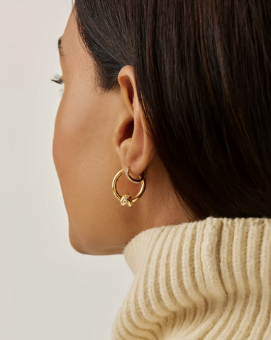 Lucy Williams Pavé Knot Small Hoop Earrings | 18ct Gold Plated
