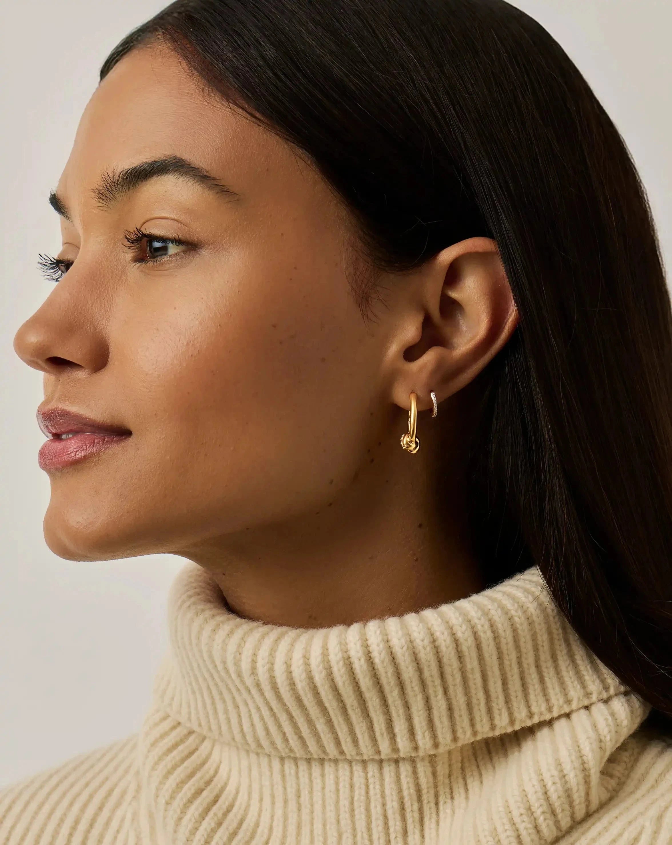 Lucy Williams Pavé Knot Small Hoop Earrings | 18ct Gold Plated